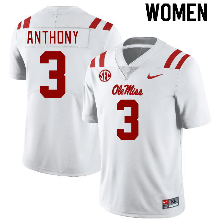 Women #3 Daijahn Anthony Ole Miss Rebels College Football Jerseyes Stitched Sale-White - Click Image to Close